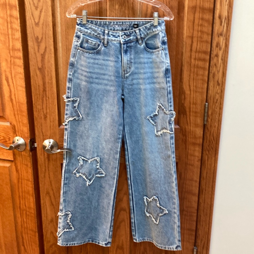 J for Justify Blue Flare Star full length Jeans, size 1